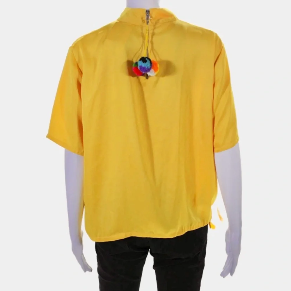 Mira Mikati Sunny Yellow Short Sleeve Top Pom Pom Accents Size 6 - Picture 2 of 10